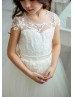 Ivory Lace Tulle Flower Girl Dress With Tiny Bow